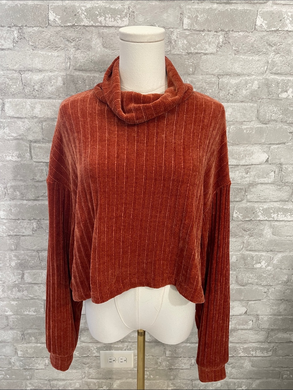 Altar'd State Ribbed Rust Chenille Cowl Neck Sweater